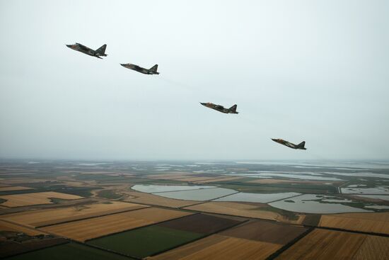 Flight training of Sukhoi SU-25 crews in Primorsko-Akhtarsk