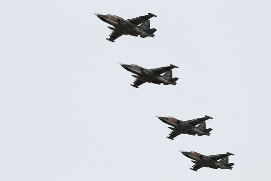 Flight training of Sukhoi SU-25 crews in Primorsko-Akhtarsk