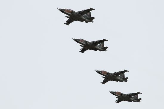 Flight training of Sukhoi SU-25 crews in Primorsko-Akhtarsk