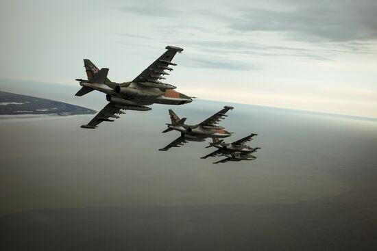 Flight training of Sukhoi SU-25 crews in Primorsko-Akhtarsk