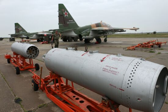 Flight training of Sukhoi SU-25 crews in Primorsko-Akhtarsk