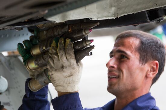 Flight training of Sukhoi SU-25 crews in Primorsko-Akhtarsk