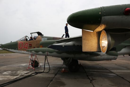 Flight training of Sukhoi SU-25 crews in Primorsko-Akhtarsk