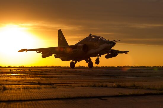 Flight training of Sukhoi SU-25 crews in Primorsko-Akhtarsk