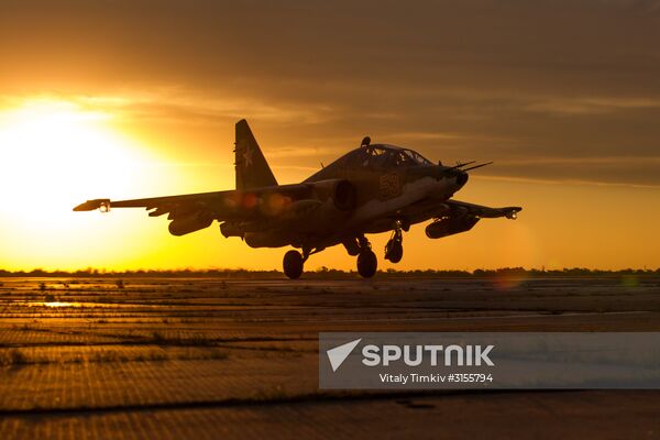 Flight training of Sukhoi SU-25 crews in Primorsko-Akhtarsk
