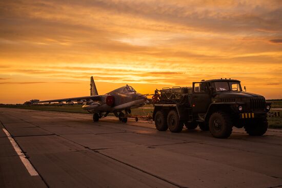 Flight training of Sukhoi SU-25 crews in Primorsko-Akhtarsk