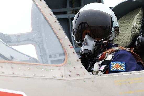 Flight training of Sukhoi SU-25 crews in Primorsko-Akhtarsk