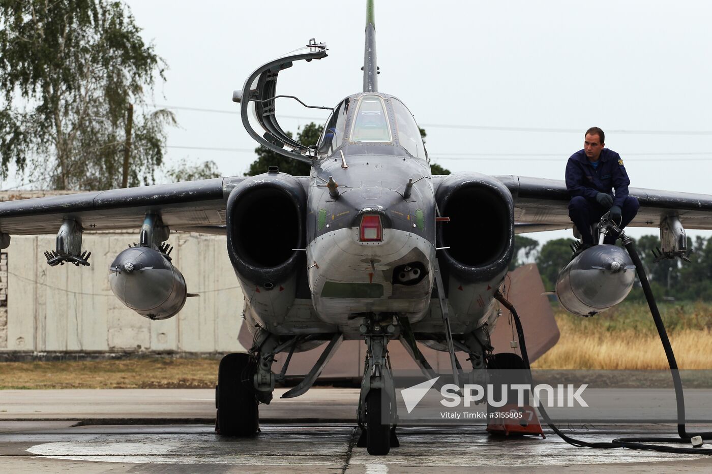 Flight training of Sukhoi SU-25 crews in Primorsko-Akhtarsk