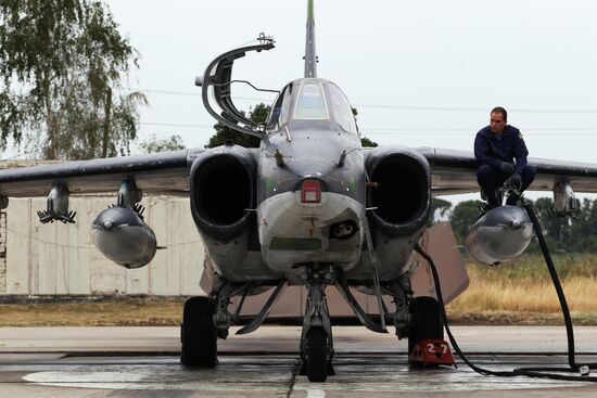 Flight training of Sukhoi SU-25 crews in Primorsko-Akhtarsk