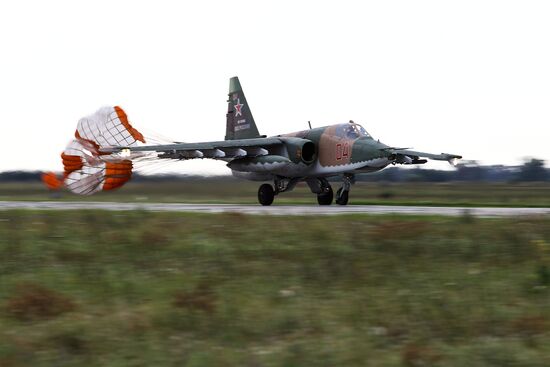 Flight training of Sukhoi SU-25 crews in Primorsko-Akhtarsk