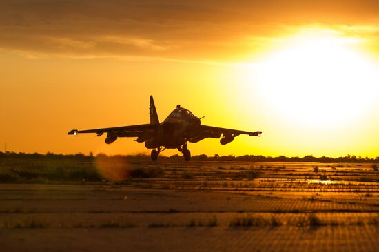 Flight training of Sukhoi SU-25 crews in Primorsko-Akhtarsk