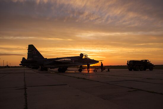 Flight training of Sukhoi SU-25 crews in Primorsko-Akhtarsk