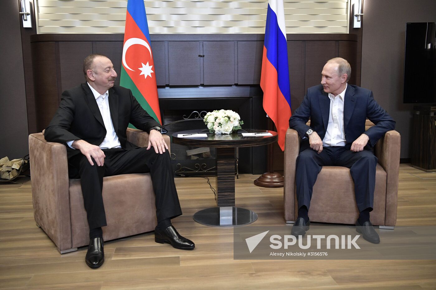 Russian President Vladimir Putin meets with President of Azerbaijan Ilham Aliyev