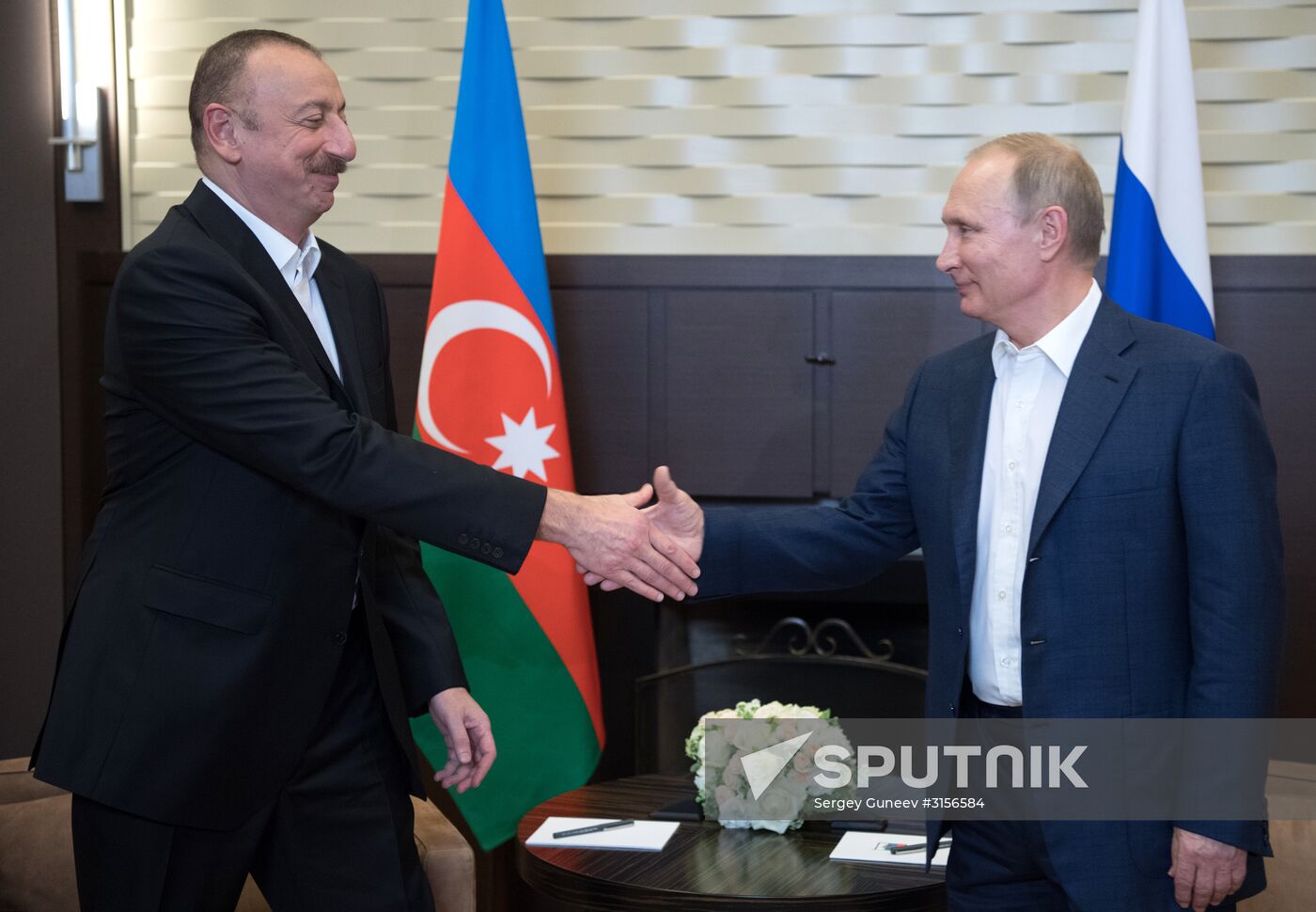 Russian President Vladimir Putin meets with President of Azerbaijan Ilham Aliyev