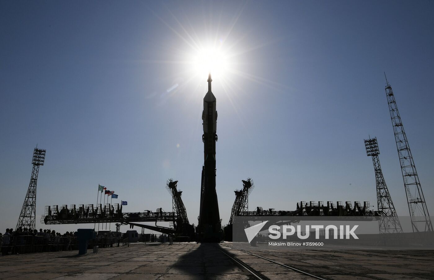 Soyuz-FG carrier rocket and Soyuz MS-05 spacecraft installed at Baikonur launch site