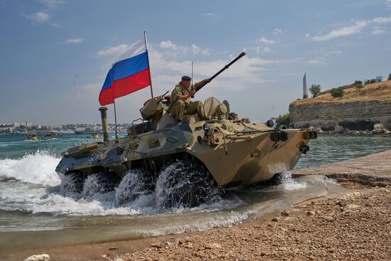 Final rehearsal of naval parade in Sevastopol