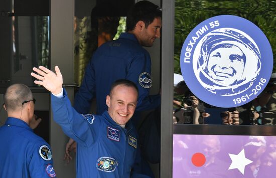 Launch of Soyuz MS-05 manned spaceflight with ISS Expedition 52/53 crew members