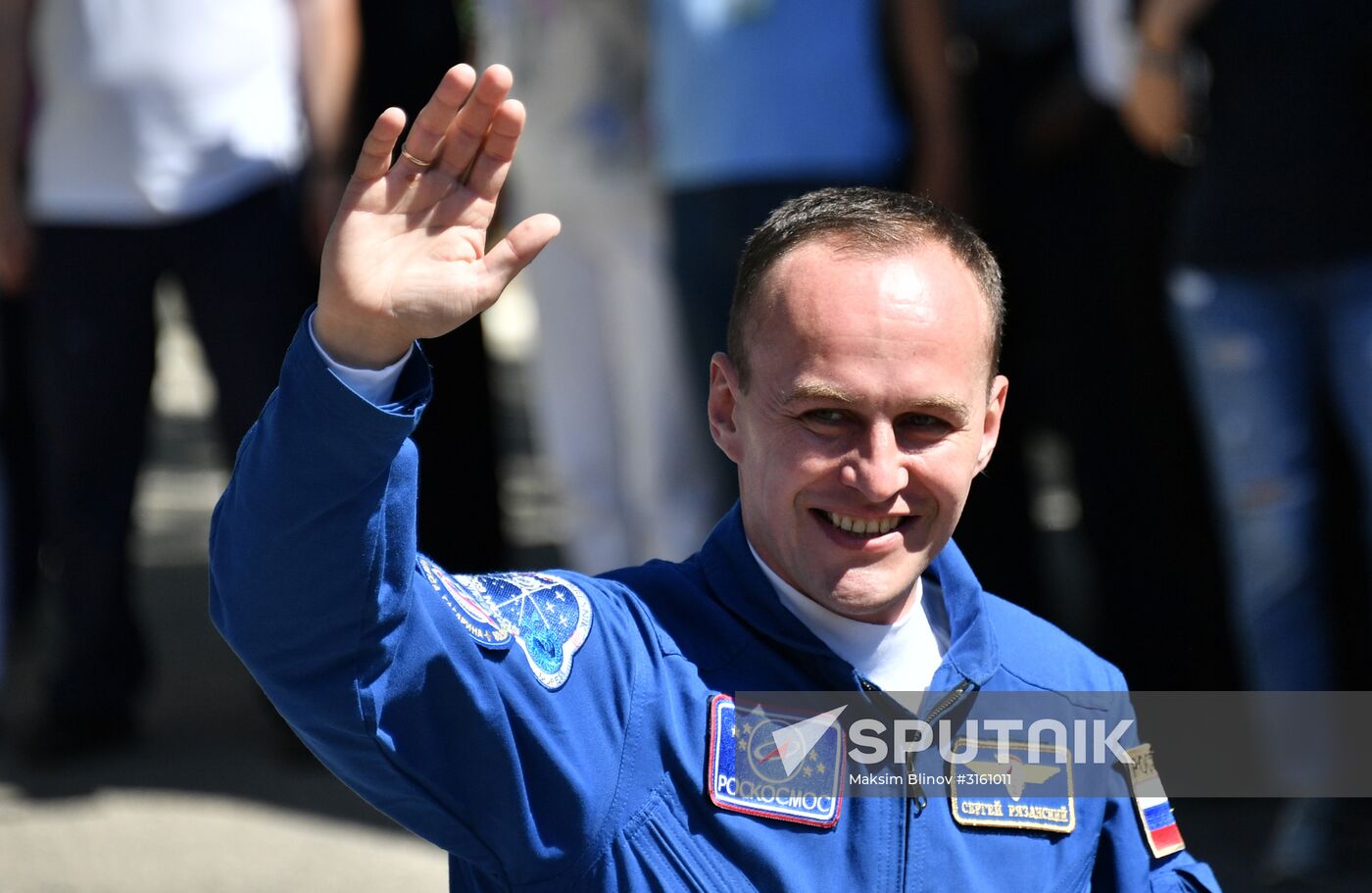 Launch of Soyuz MS-05 manned spaceflight with ISS Expedition 52/53 crew members