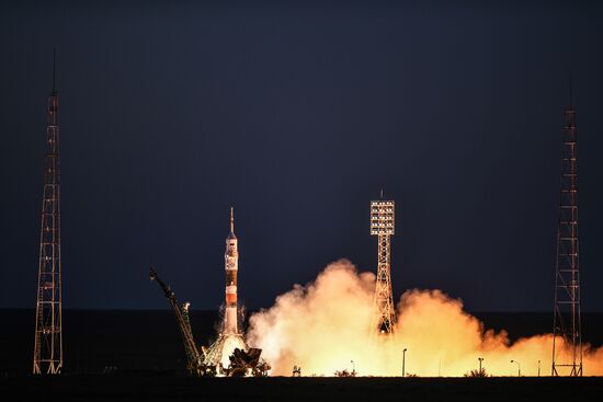 Launching Soyuz MS-05 manned spacecraft with the crew of Expedition 52/53 to the International Space Station