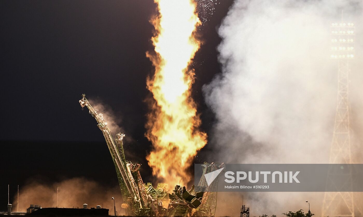 Launching Soyuz MS-05 manned spacecraft with the crew of Expedition 52/53 to the International Space Station