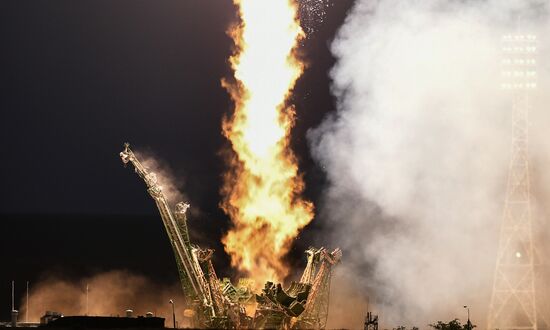 Launching Soyuz MS-05 manned spacecraft with the crew of Expedition 52/53 to the International Space Station