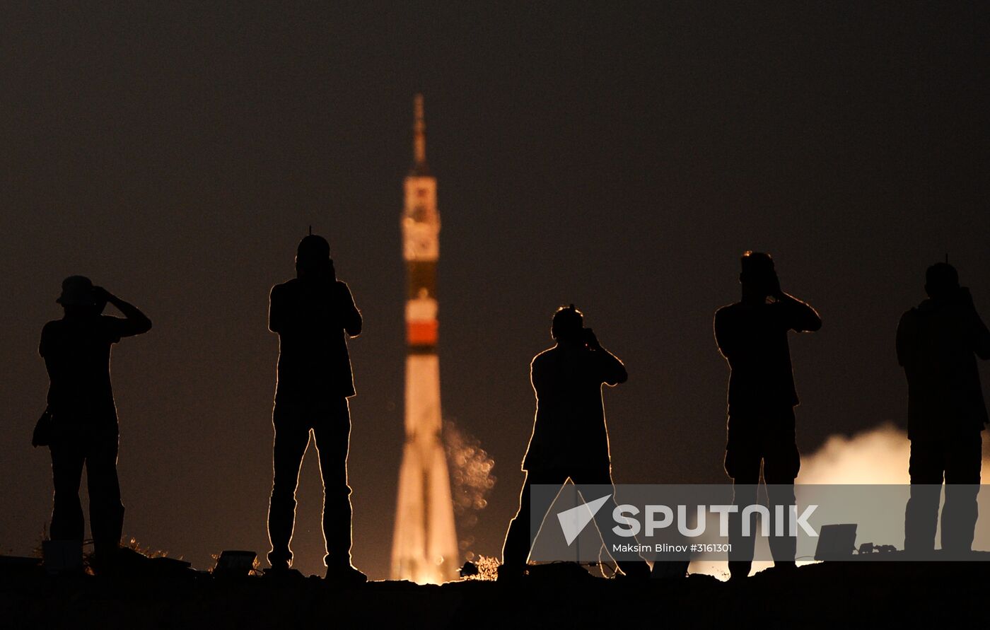 Launching Soyuz MS-05 manned spacecraft with the crew of Expedition 52/53 to the International Space Station