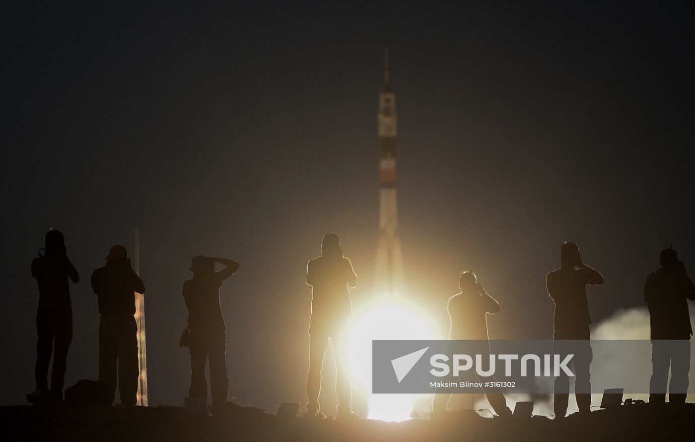 Launching Soyuz MS-05 manned spacecraft with the crew of Expedition 52/53 to the International Space Station