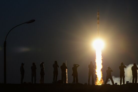 Launching Soyuz MS-05 manned spacecraft with the crew of Expedition 52/53 to the International Space Station