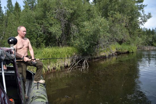 Russian President Vladimir Putin on vacation in Republic of Tyva