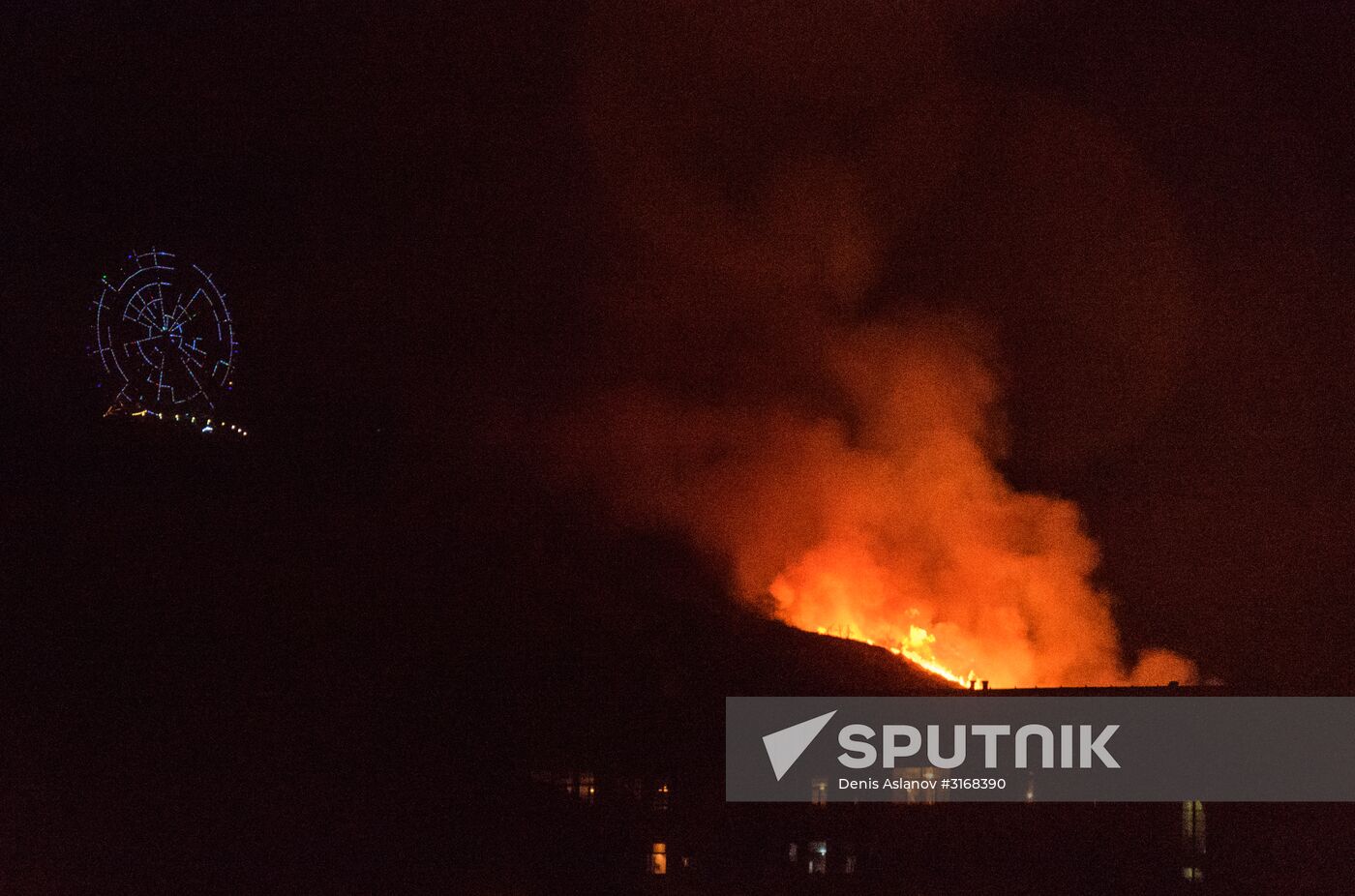 Fire on Mtazminda Mountain in Tbilisi
