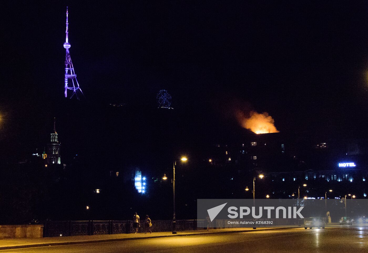 Fire on Mtazminda Mountain in Tbilisi