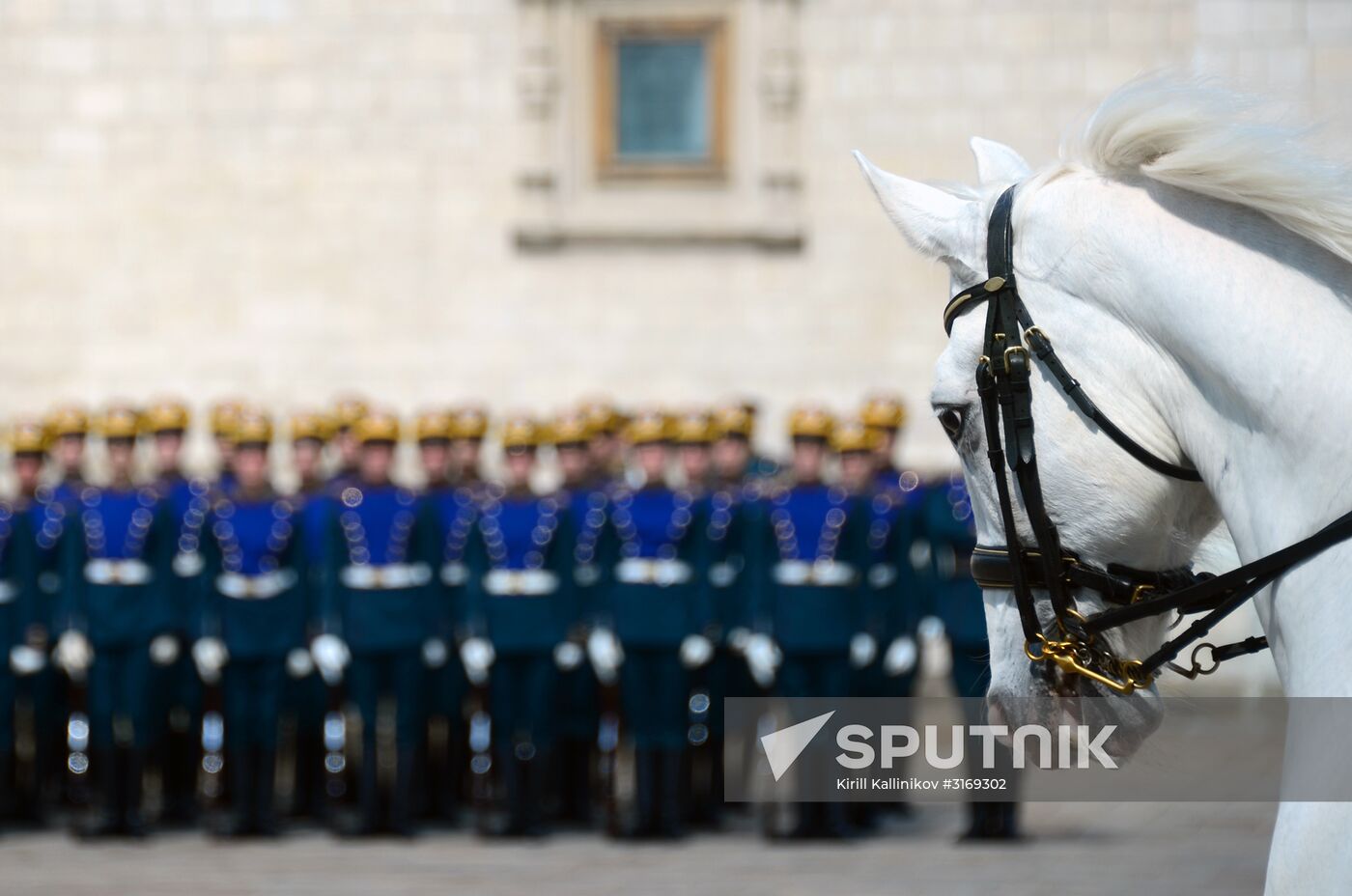 Guard mounting of cavalry regiment as part of preparations for Spasskaya Tower festival