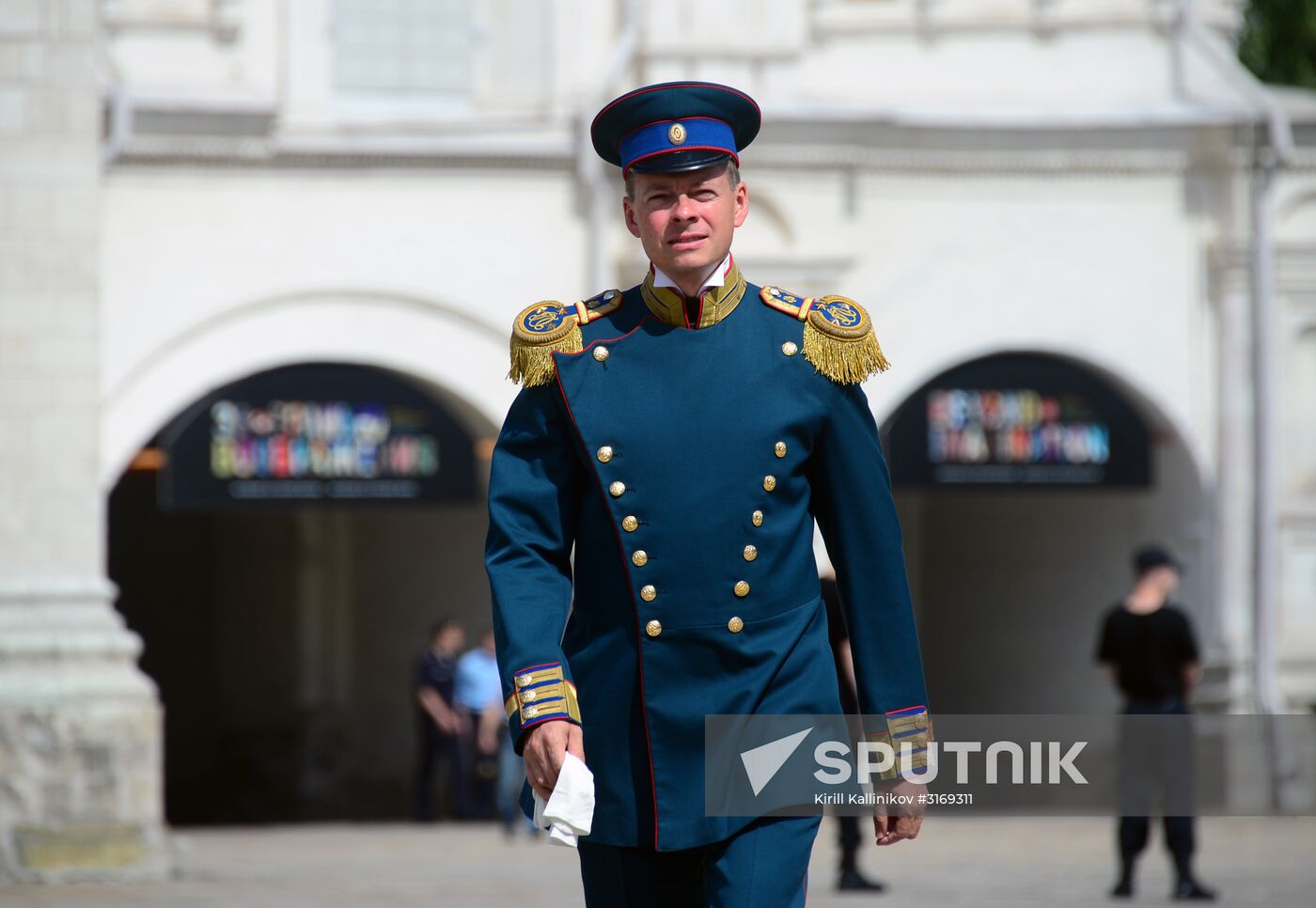 Guard mounting of cavalry regiment as part of preparations for Spasskaya Tower festival