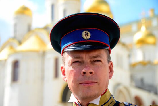 Guard mounting of cavalry regiment as part of preparations for Spasskaya Tower festival
