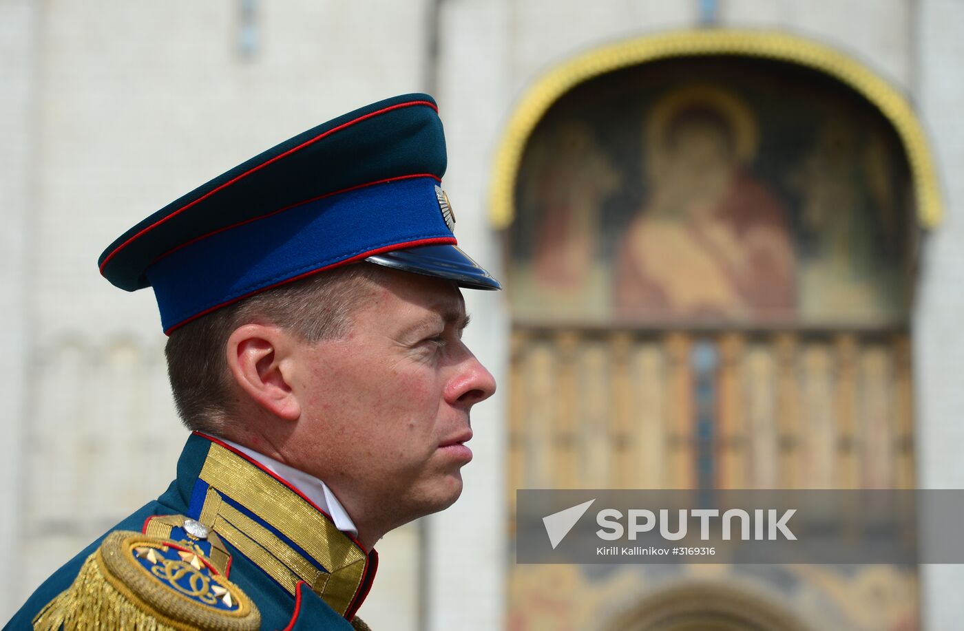 Guard mounting of cavalry regiment as part of preparations for Spasskaya Tower festival