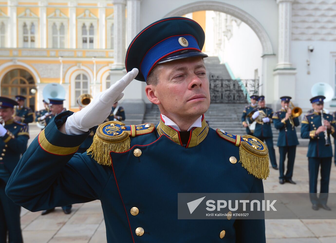 Guard mounting of cavalry regiment as part of preparations for Spasskaya Tower festival