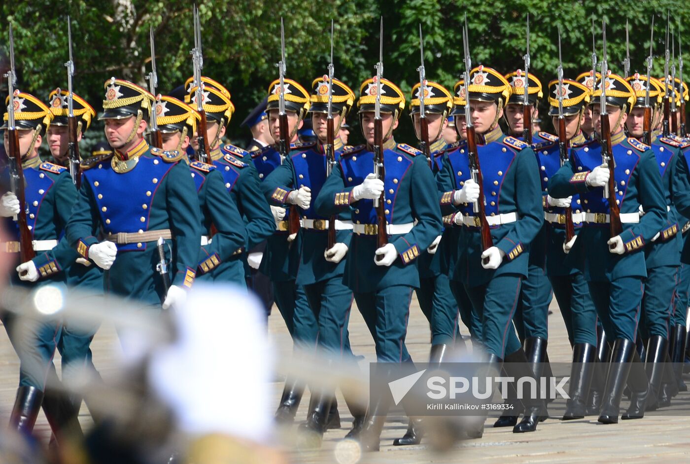 Guard mounting of cavalry regiment as part of preparations for Spasskaya Tower festival