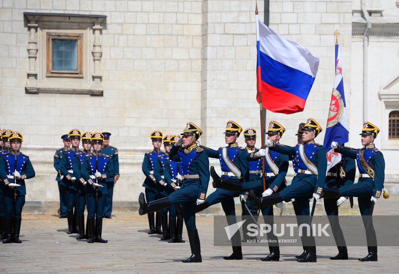 Guard mounting of cavalry regiment as part of preparations for Spasskaya Tower festival
