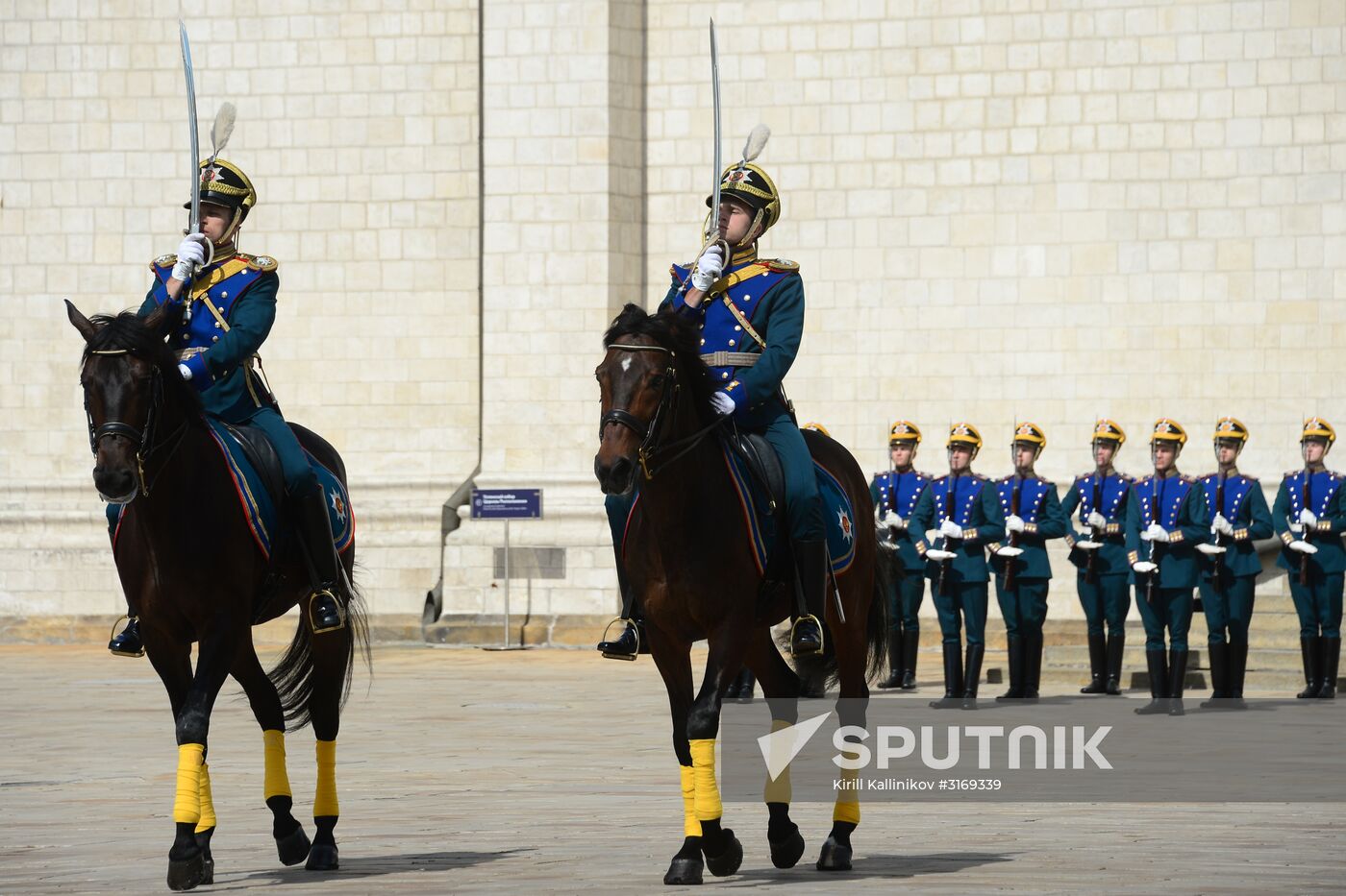 Guard mounting of cavalry regiment as part of preparations for Spasskaya Tower festival