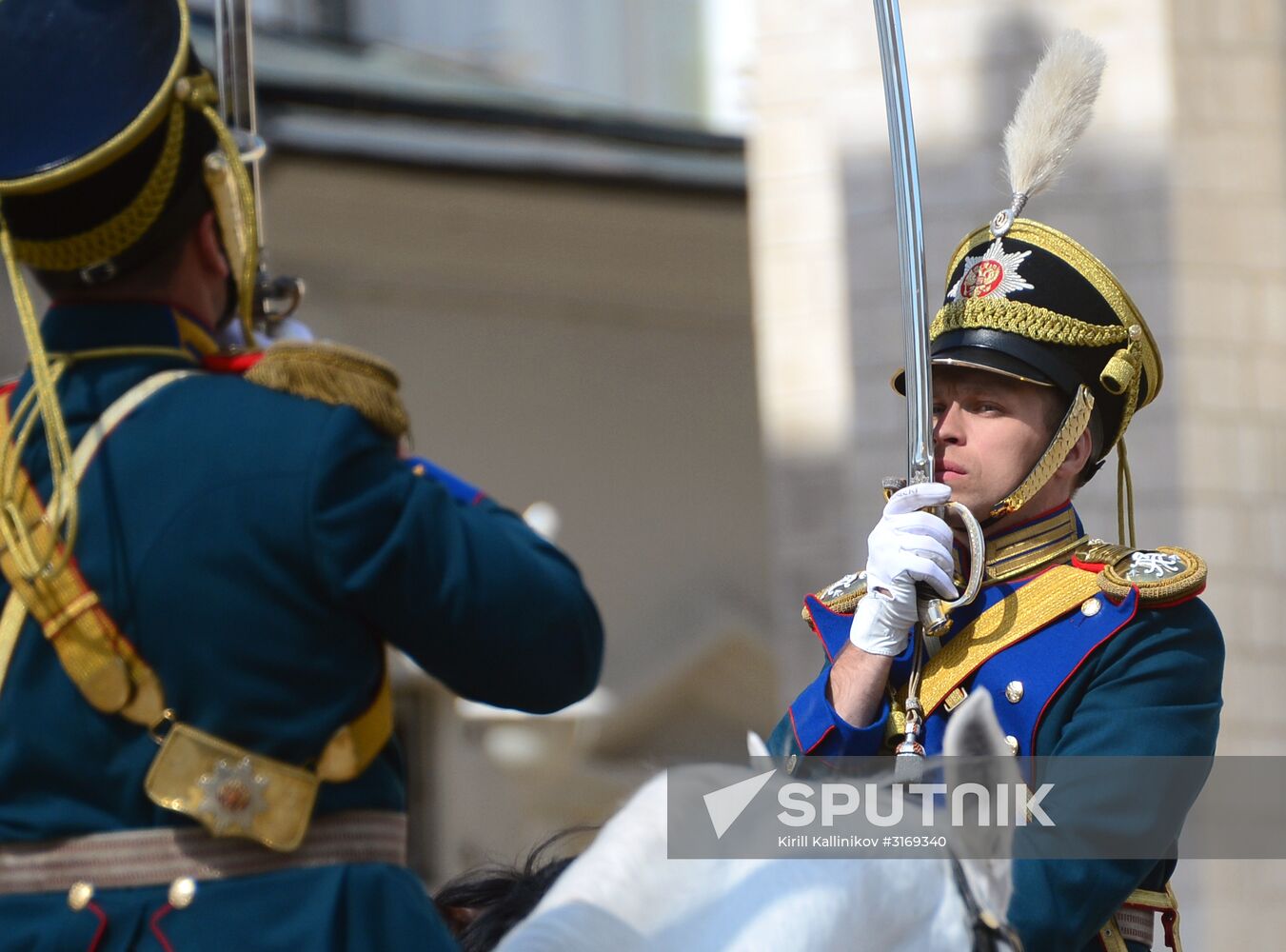 Guard mounting of cavalry regiment as part of preparations for Spasskaya Tower festival