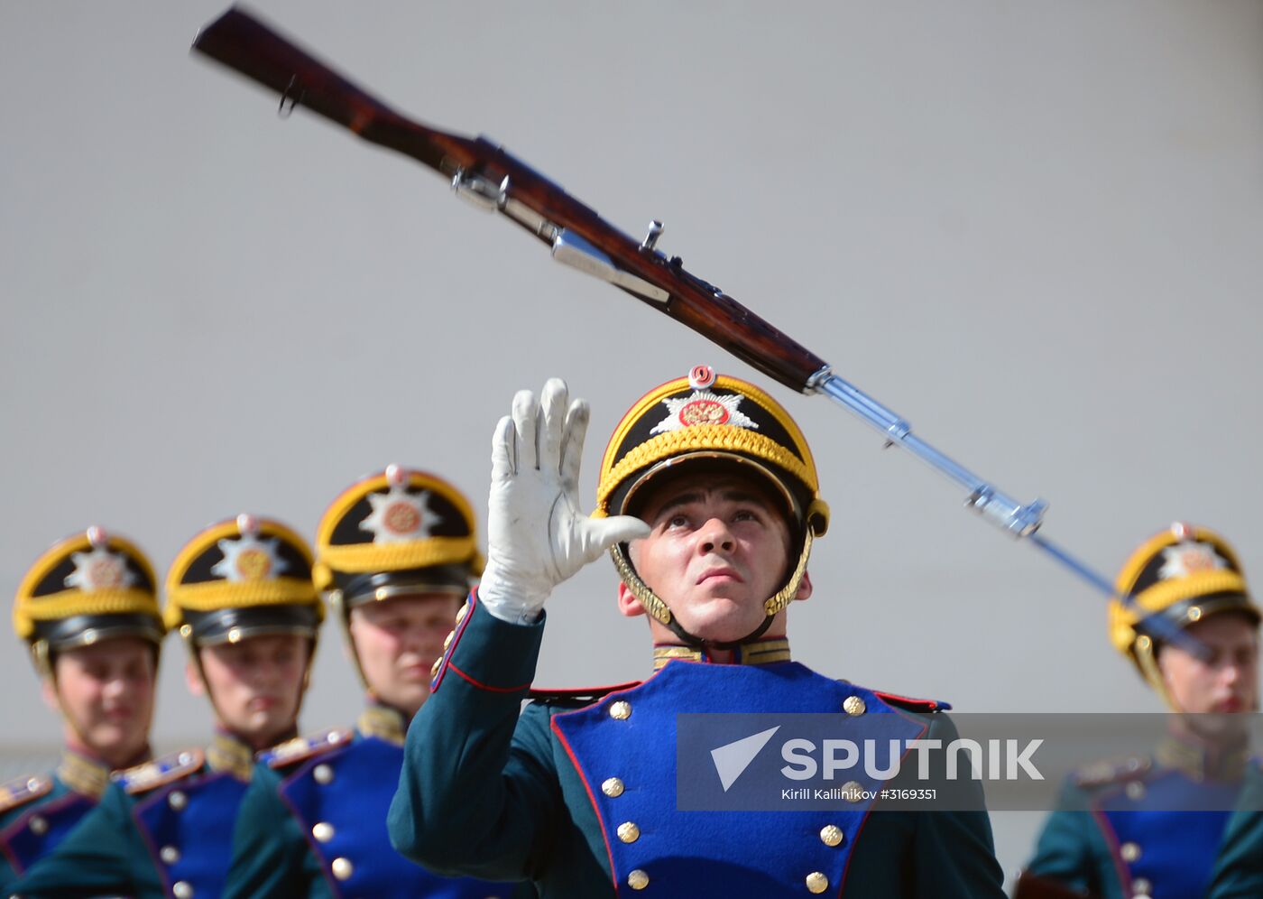Guard mounting of cavalry regiment as part of preparations for Spasskaya Tower festival