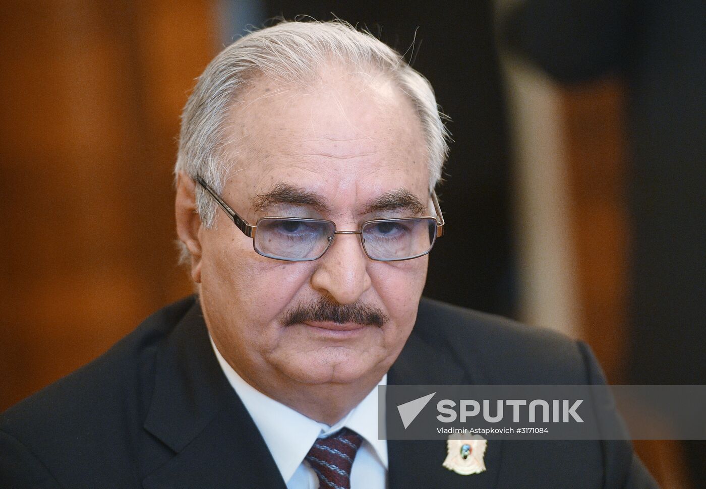 Russian Foreign Minister Sergei Lavrov meets with Libyan National Army Commander Khalifa Haftar