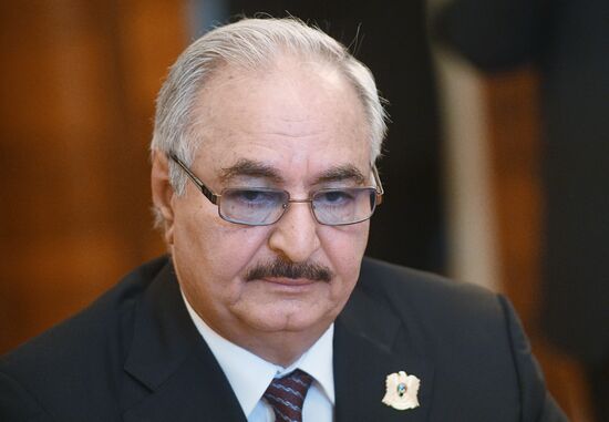 Russian Foreign Minister Sergei Lavrov meets with Libyan National Army Commander Khalifa Haftar