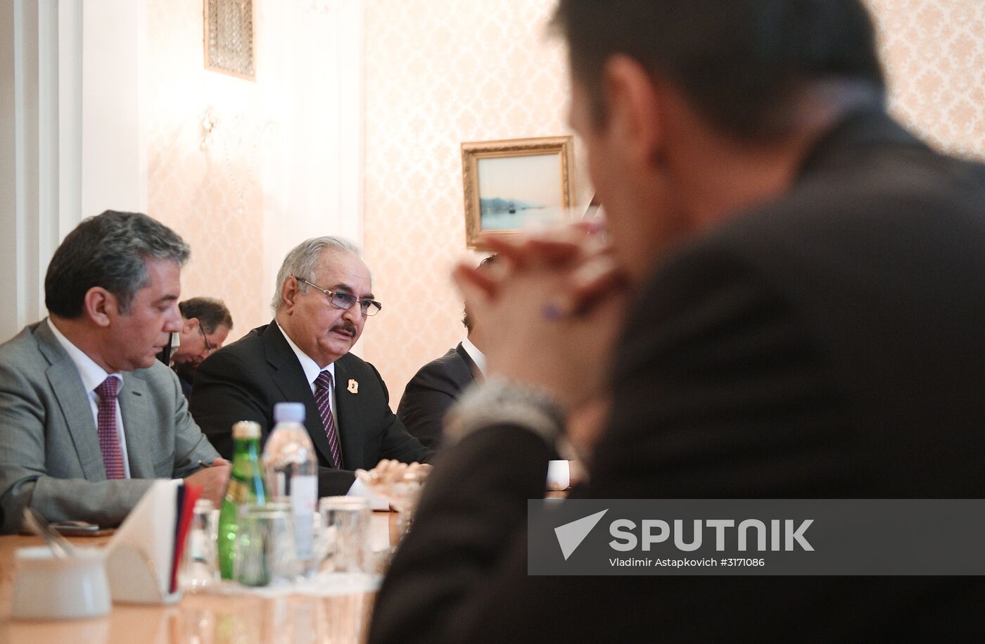Russian Foreign Minister Sergei Lavrov meets with Libyan National Army Commander Khalifa Haftar