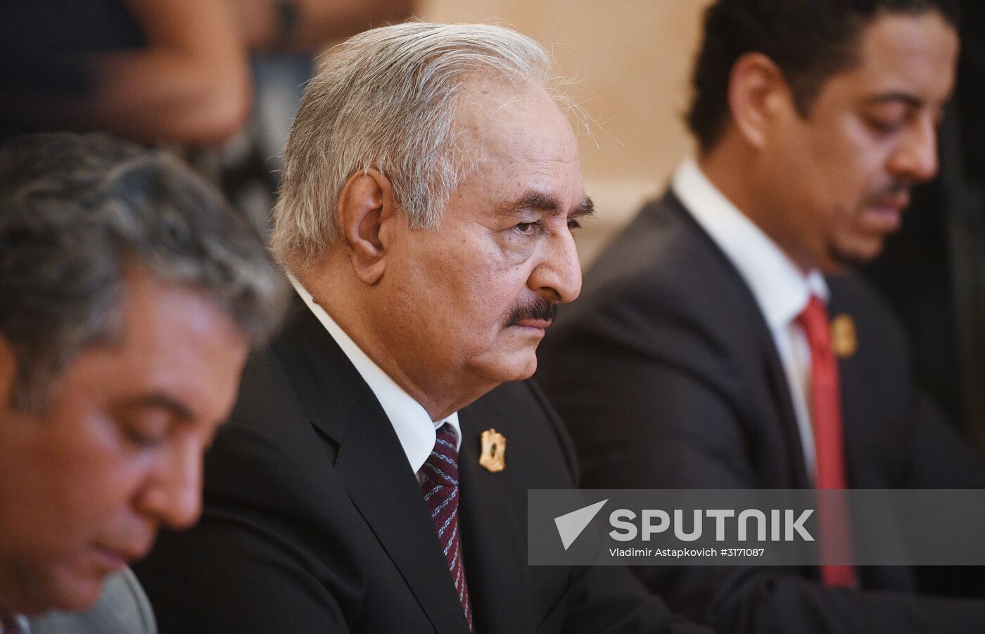 Russian Foreign Minister Sergei Lavrov meets with Libyan National Army Commander Khalifa Haftar