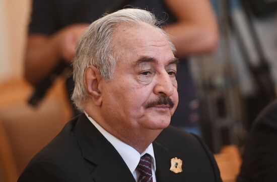 Russian Foreign Minister Sergei Lavrov meets with Libyan National Army Commander Khalifa Haftar