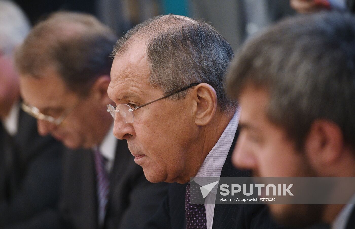 Russian Foreign Minister Sergei Lavrov meets with Libyan National Army Commander Khalifa Haftar