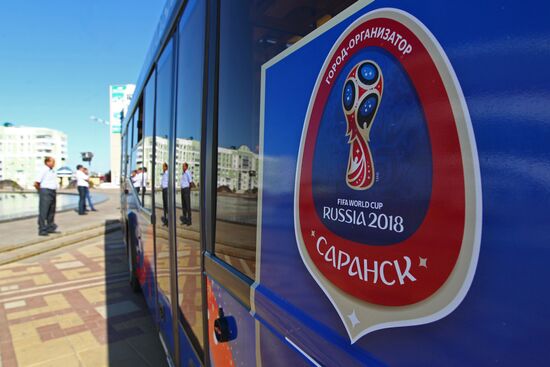 Presentation of buses marked with 2018 FIFA World Cup symbols in Saransk
