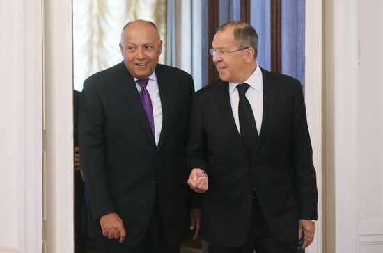 Russian Foreign Minister Sergei Lavrov meets with Egyptian Foreign Minister Sameh Shoukry