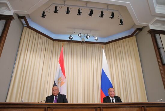 Russian Foreign Minister Sergei Lavrov meets with Egyptian Foreign Minister Sameh Shoukry